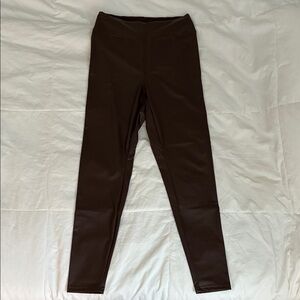 Aerie Brown High-Waisted Faux Leather Leggings
